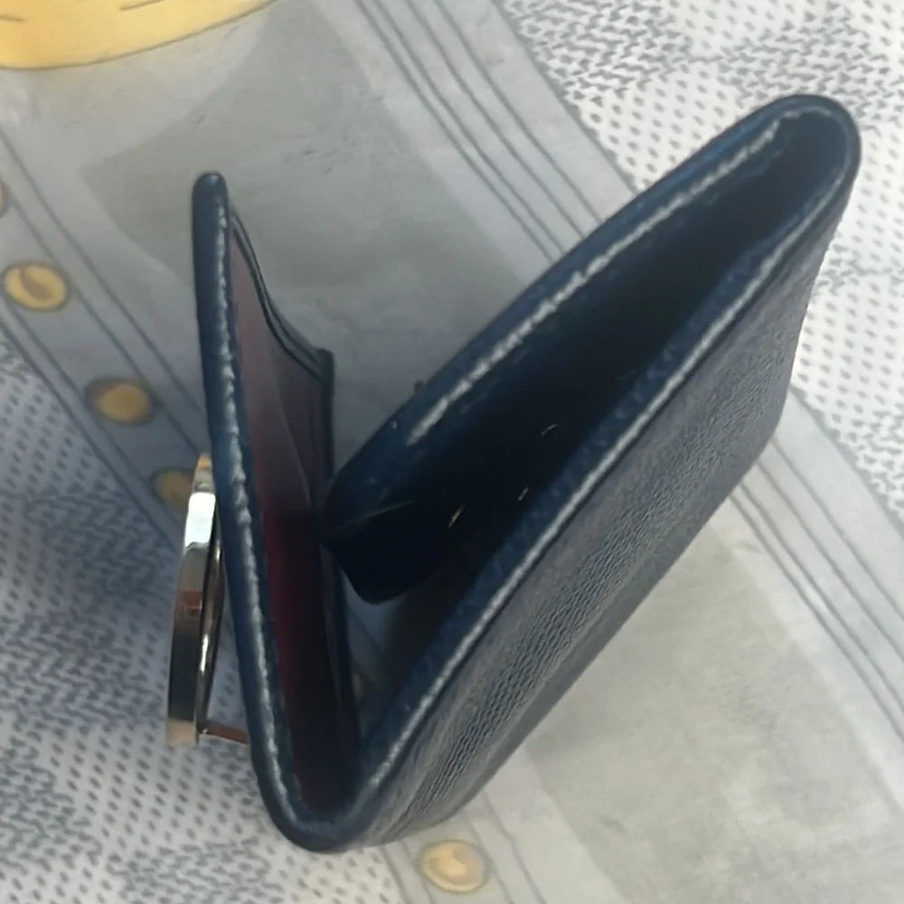 Auth.BVLGARI B-Zero Indigo Blue Leather Key Case Vintage Gold-Tone hardware 3x4”